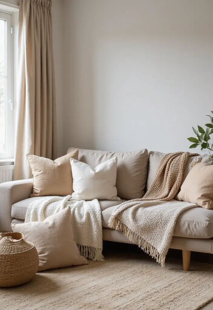 30 Decor for Living Room Ideas to Upgrade Your Space - 6. Natural Fiber Throws and Pillows