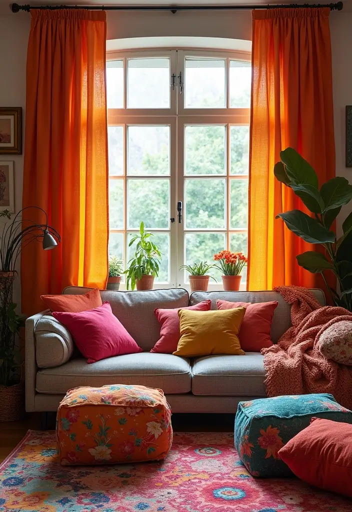 30 Dopamine Decor Living Room Ideas for Happy Interiors - 14. Lively Textiles