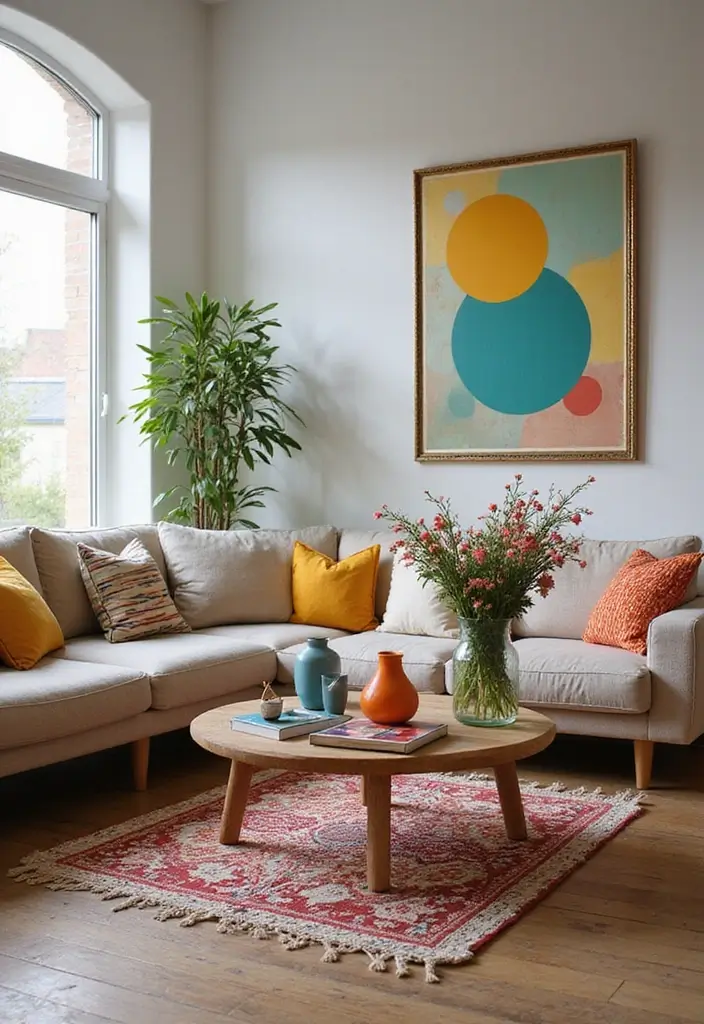 30 Dopamine Decor Living Room Ideas for Happy Interiors - 24. Cheerful Accessories