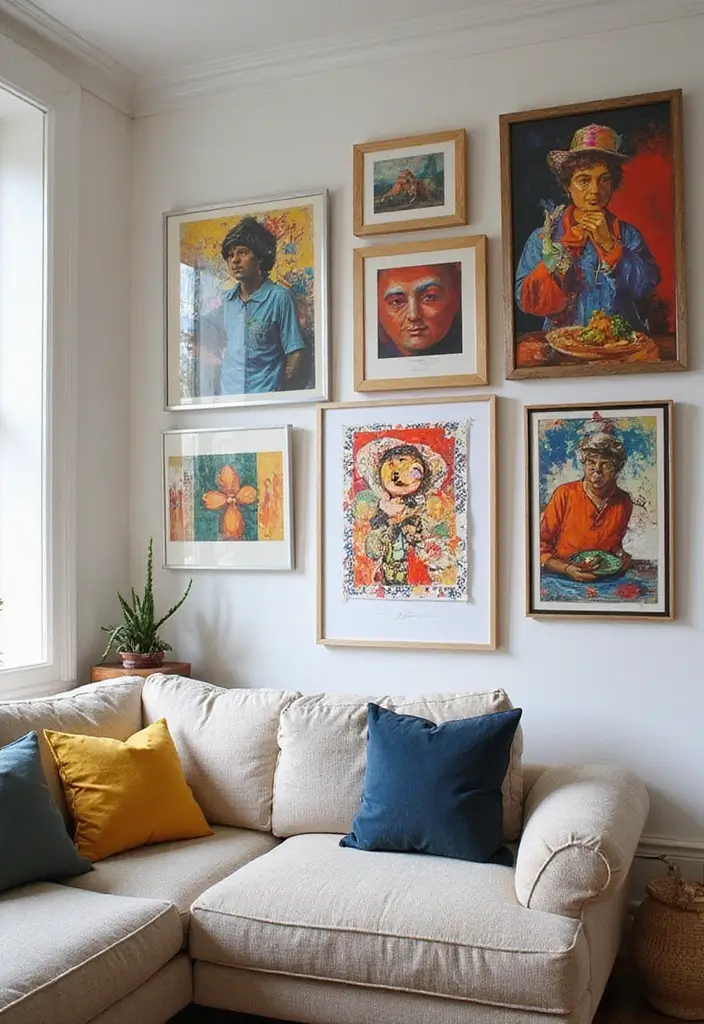 30 Dopamine Decor Living Room Ideas for Happy Interiors - 3. Vibrant Art Pieces