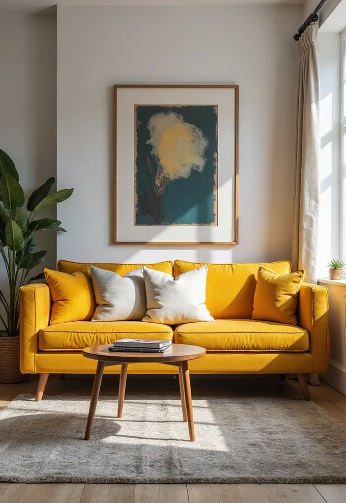 30 Dopamine Decor Living Room Ideas for Happy Interiors - 9. Bright Statement Furniture