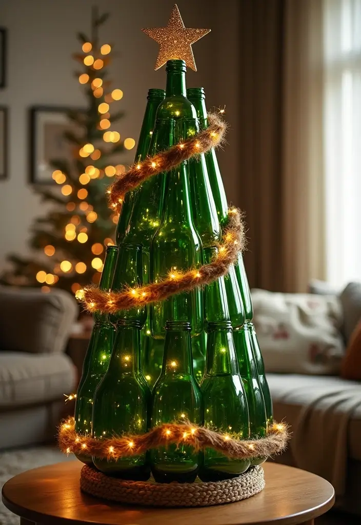 30 Eco-Friendly Christmas Decor Ideas for Living Room Inspiration - 1. Upcycled Bottle Christmas Tree