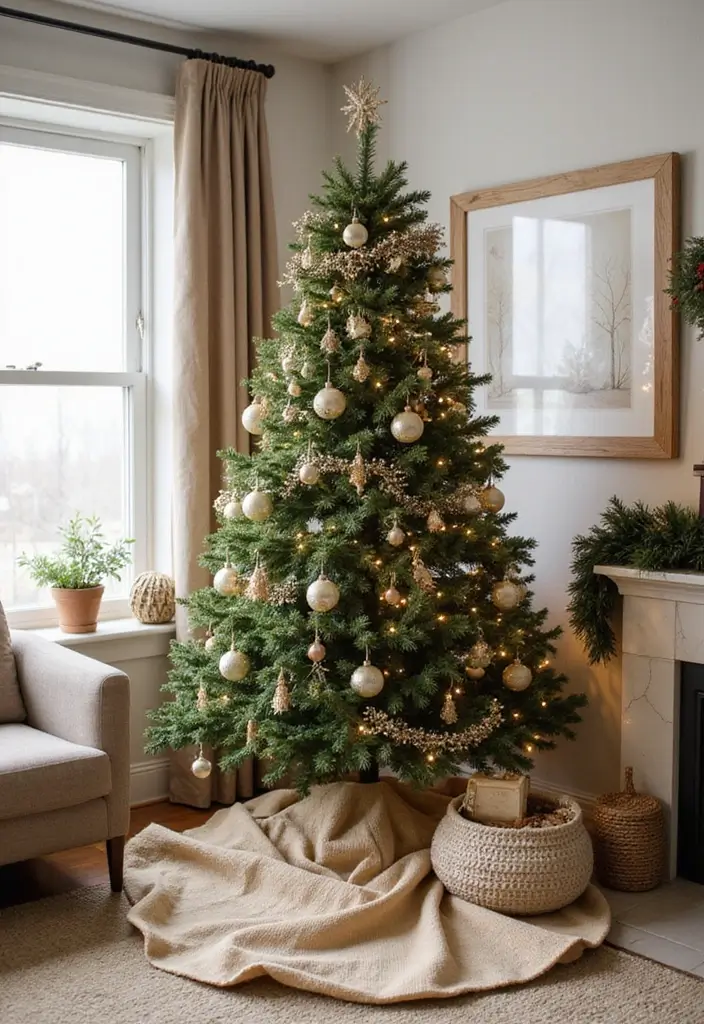 30 Eco-Friendly Christmas Decor Ideas for Living Room Inspiration - 15. Eco-Friendly Christmas Tree Skirts