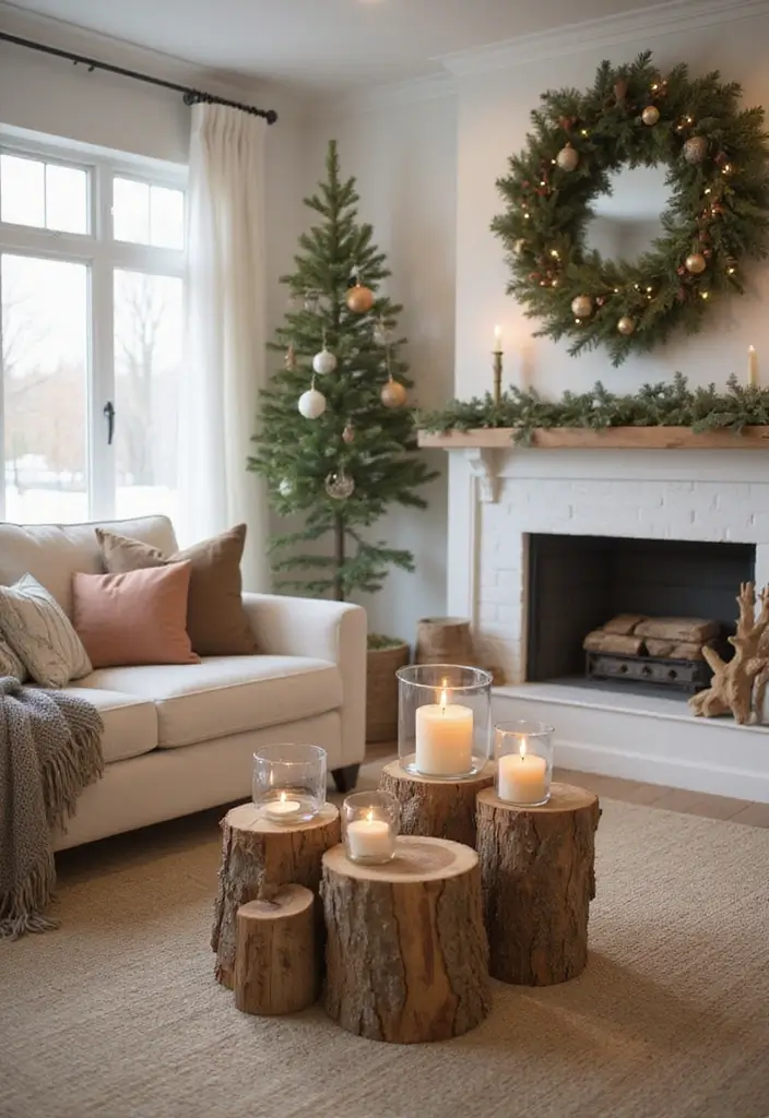 30 Eco-Friendly Christmas Decor Ideas for Living Room Inspiration - 19. Natural Wood Accents