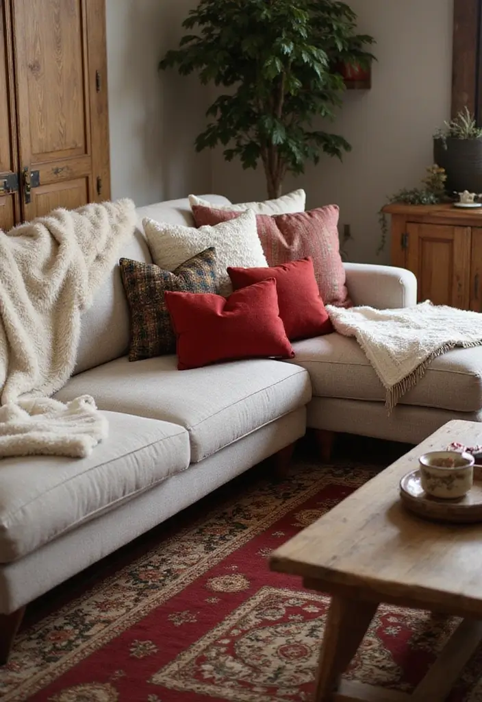 30 Eco-Friendly Christmas Decor Ideas for Living Room Inspiration - 21. Cozy Faux Fur Throws