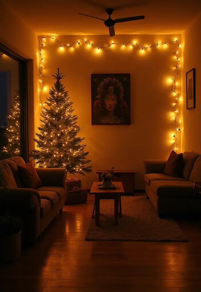 30 Eco-Friendly Christmas Decor Ideas for Living Room Inspiration - 22. Festive String Lights