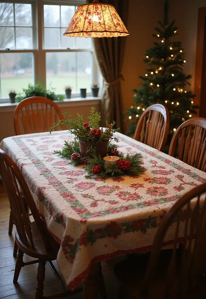 30 Eco-Friendly Christmas Decor Ideas for Living Room Inspiration - 24. Handmade Quilted Table Decor