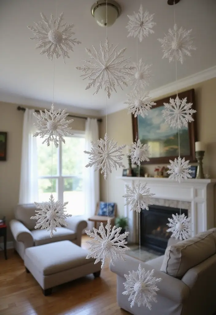 30 Eco-Friendly Christmas Decor Ideas for Living Room Inspiration - 27. Eco-Friendly DIY Snowflakes