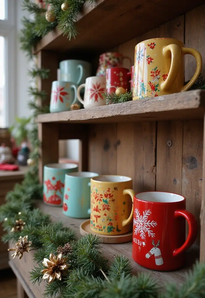 30 Eco-Friendly Christmas Decor Ideas for Living Room Inspiration - 30. Festive Mug Display