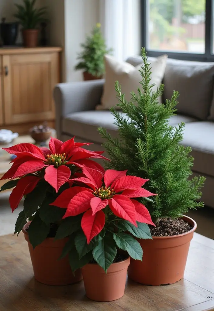 30 Eco-Friendly Christmas Decor Ideas for Living Room Inspiration - 5. Potted Christmas Plants