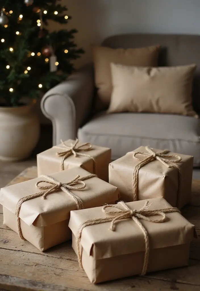 30 Eco-Friendly Christmas Decor Ideas for Living Room Inspiration - 6. Eco-Friendly Wrapping Paper