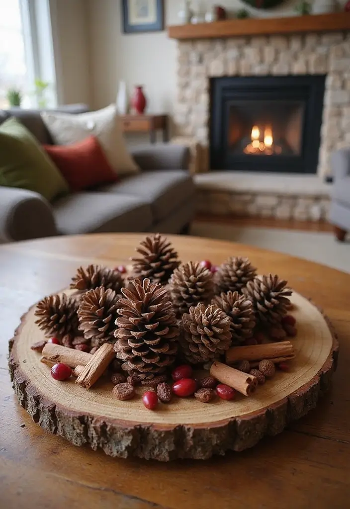 30 Eco-Friendly Christmas Decor Ideas for Living Room Inspiration - 7. Natural Pine Cone Centerpieces