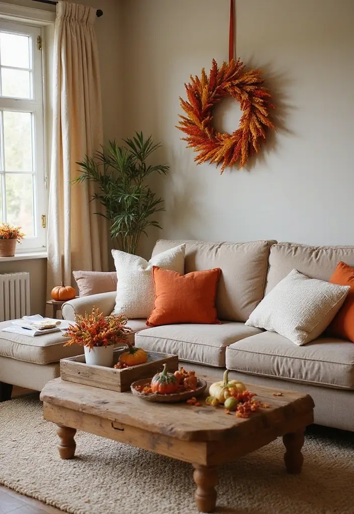 30 Fall Living Room Decor Ideas to Create a Cozy Atmosphere - 25. Colorful Cornhusks