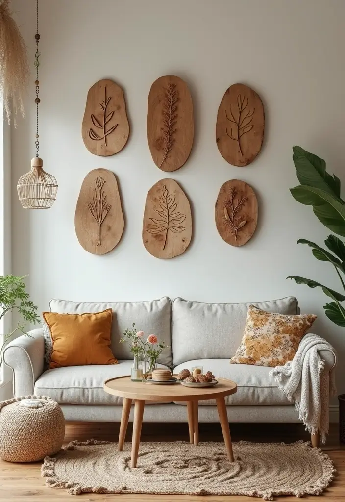 30 Fall Living Room Decor Ideas to Create a Cozy Atmosphere - 28. Nature-Inspired Wall Hangings