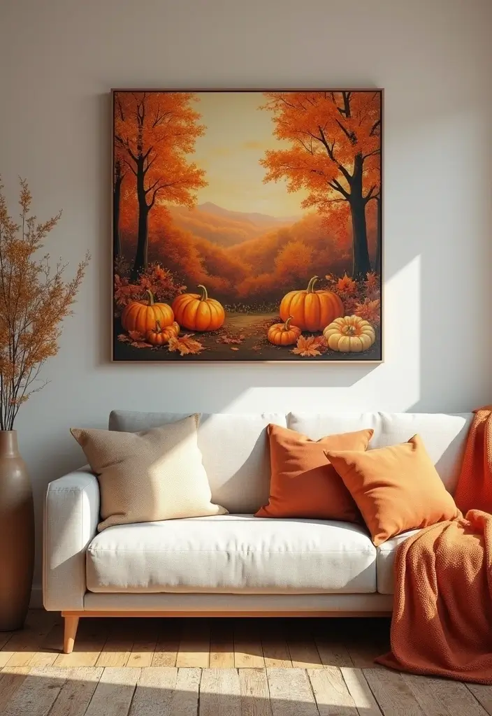 30 Fall Living Room Decor Ideas to Create a Cozy Atmosphere - 7. Harvest-Inspired Artwork