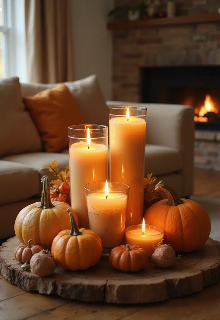30 Fall Living Room Decor Ideas to Create a Cozy Atmosphere - 9. Seasonal Scent Through Candles
