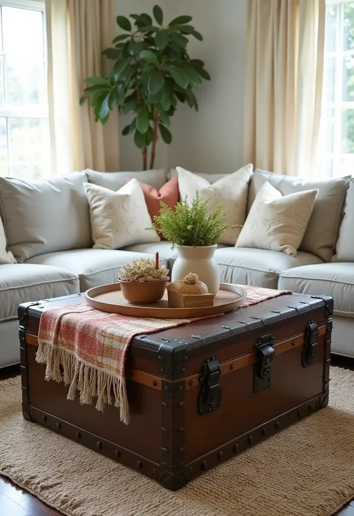 30 Farmhouse Decor Living Room Ideas with Rustic Charm - 20. Creative Coffee Tables