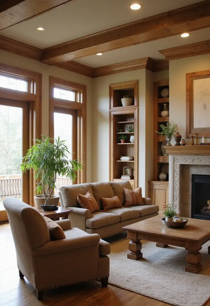 30 Farmhouse Decor Living Room Ideas with Rustic Charm - 27. Craftsman-Style Accents