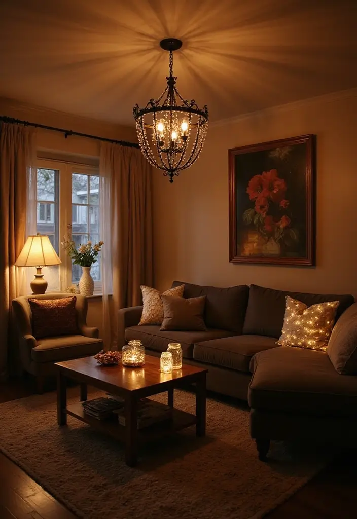 30 Farmhouse Decor Living Room Ideas with Rustic Charm - 5. Farmhouse Lighting