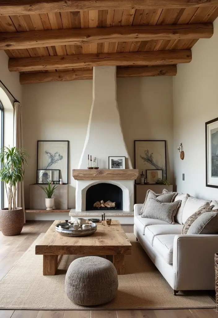 30 Farmhouse Decor Living Room Ideas with Rustic Charm - 6. Natural Wood Elements