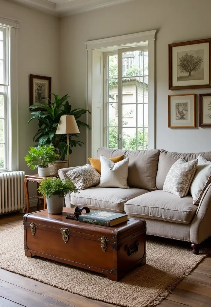 30 Farmhouse Decor Living Room Ideas with Rustic Charm - 7. Vintage Finds and Antiques