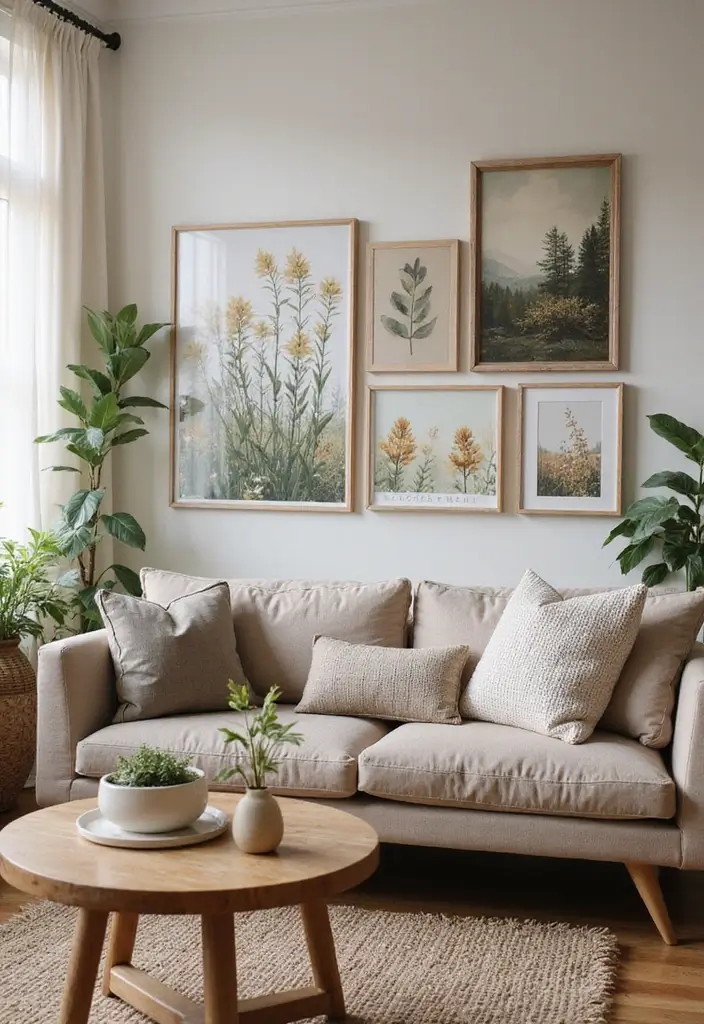 30 Farmhouse Living Room Wall Decor Ideas for a Rustic Touch - 10. Nature-Inspired Art