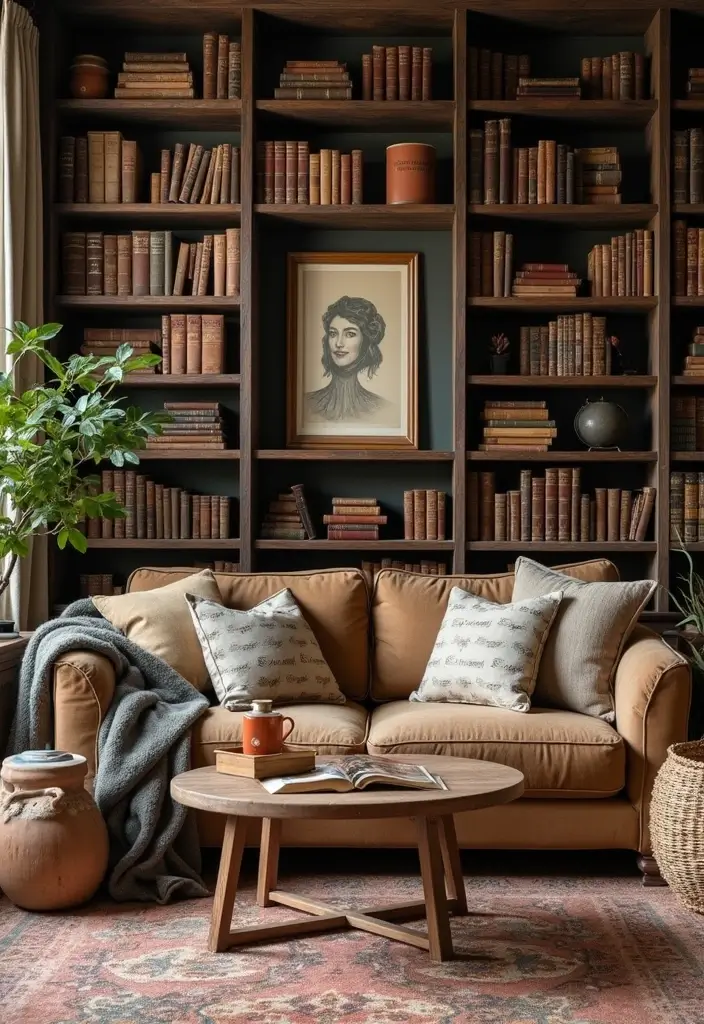 30 Farmhouse Living Room Wall Decor Ideas for a Rustic Touch - 12. Vintage Book Displays