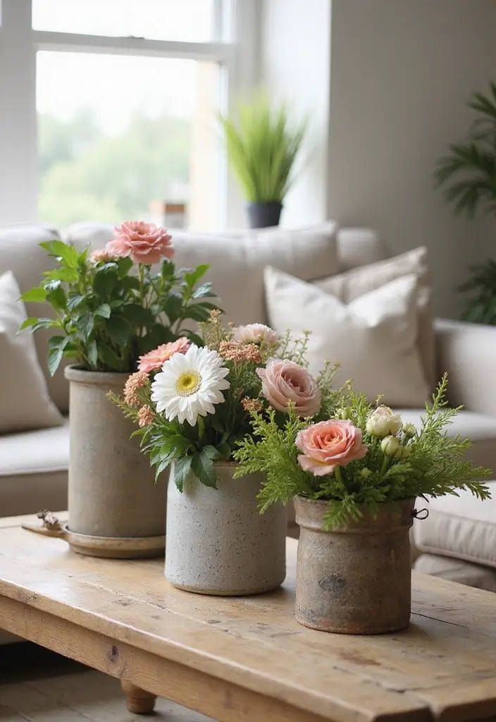 30 Farmhouse Living Room Wall Decor Ideas for a Rustic Touch - 14. Floral Arrangements