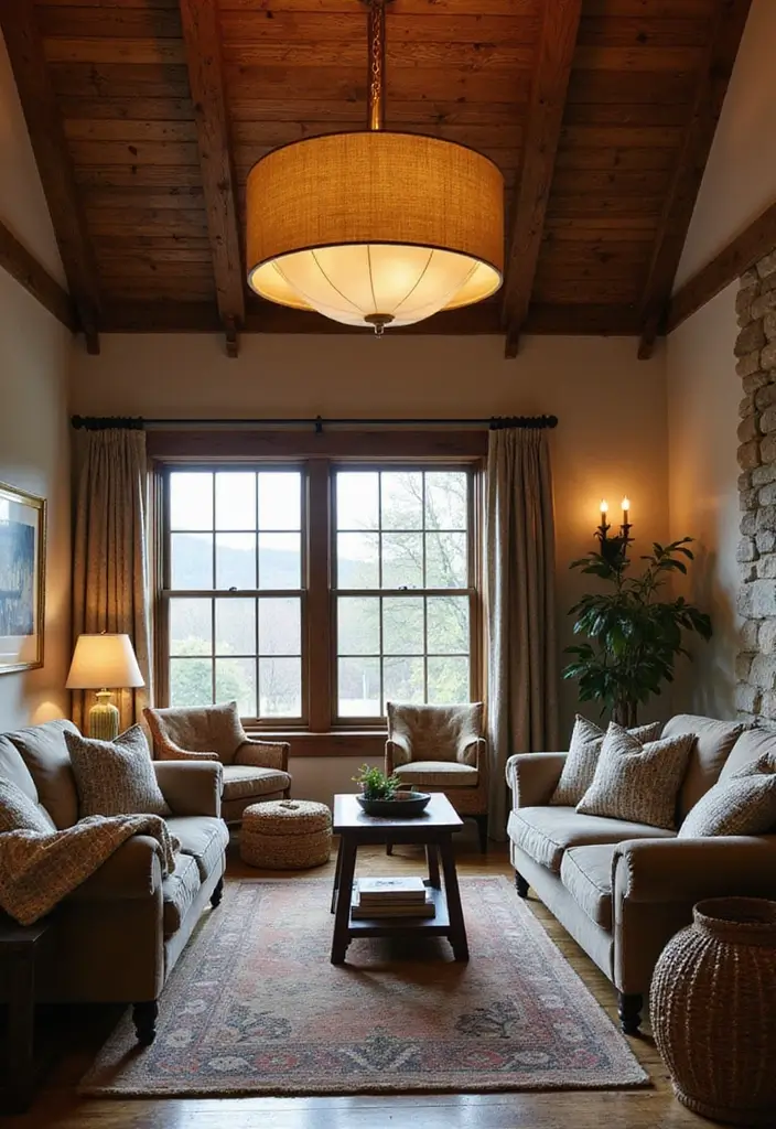 30 Farmhouse Living Room Wall Decor Ideas for a Rustic Touch - 18. Statement Lighting Fixtures