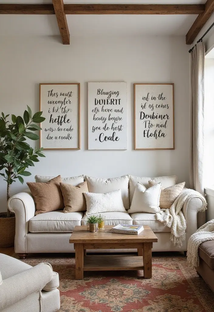 30 Farmhouse Living Room Wall Decor Ideas for a Rustic Touch - 23. Country Farmhouse Quotes