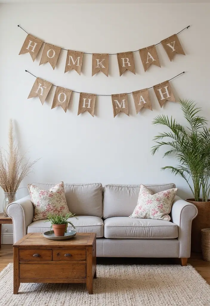 30 Farmhouse Living Room Wall Decor Ideas for a Rustic Touch - 29. Farmhouse Style Banners