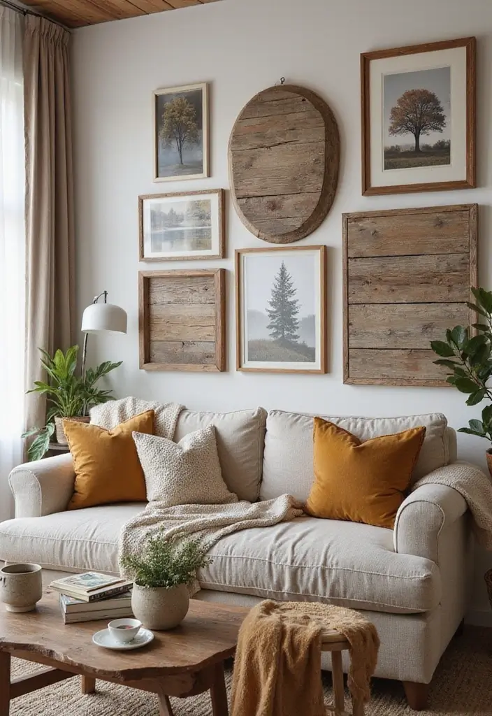 30 Farmhouse Living Room Wall Decor Ideas for a Rustic Touch - 4. Rustic Wall Art