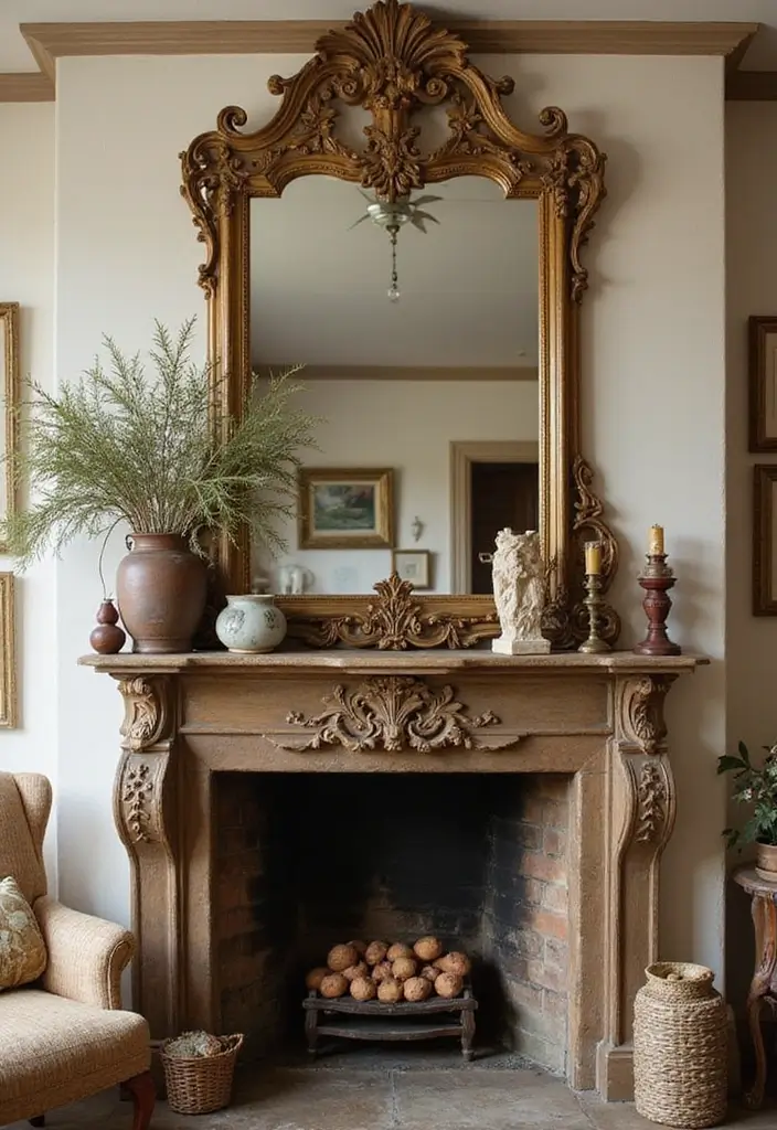 30 Farmhouse Living Room Wall Decor Ideas for a Rustic Touch - 5. Antique Mirrors