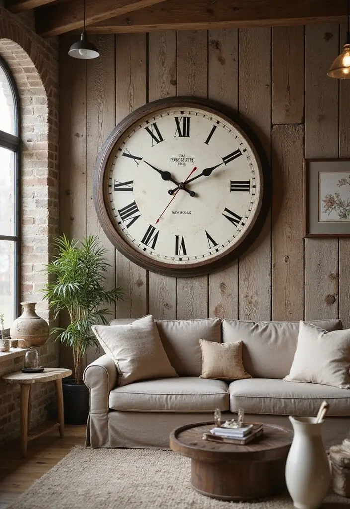 30 Farmhouse Living Room Wall Decor Ideas for a Rustic Touch - 8. Vintage Wall Clocks