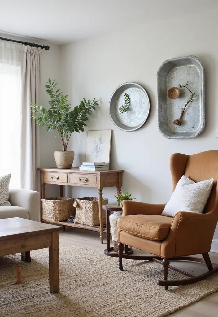 30 Farmhouse Living Room Wall Decor Ideas for a Rustic Touch - 9. Galvanized Metal Accents