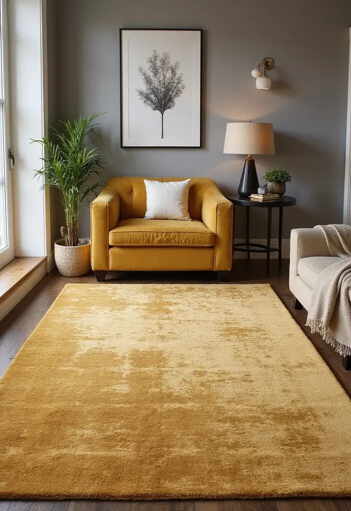 30 Gold Living Room Decor Ideas for a Luxe Finish - 10. Gold Rugs