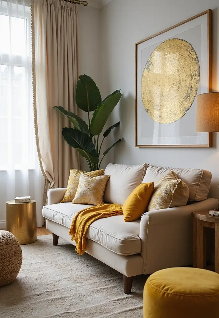 30 Gold Living Room Decor Ideas for a Luxe Finish - 16. Gold Statement Accessories
