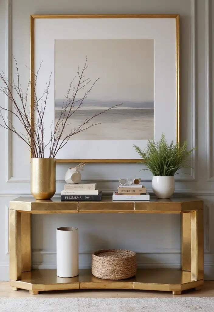 30 Gold Living Room Decor Ideas for a Luxe Finish - 20. Gold Accent Console Tables
