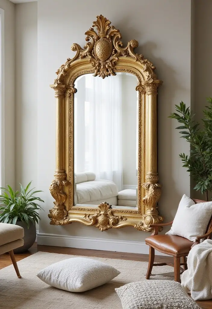 30 Gold Living Room Decor Ideas for a Luxe Finish - 22. Gold Trimmed Mirrors