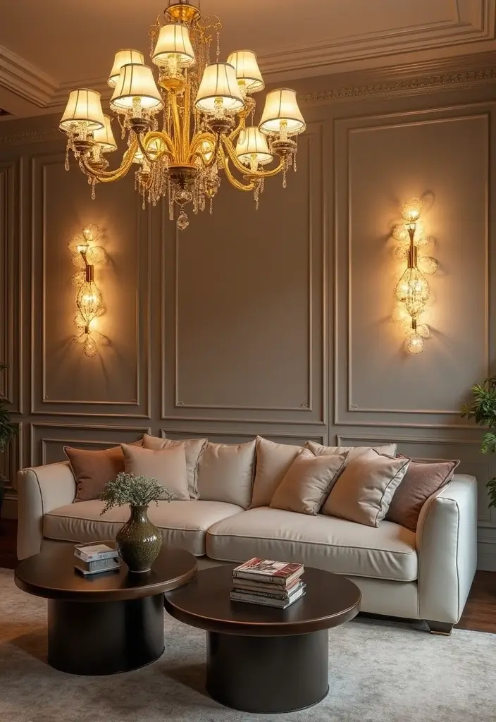 30 Gold Living Room Decor Ideas for a Luxe Finish - 4. Gold Lighting Fixtures