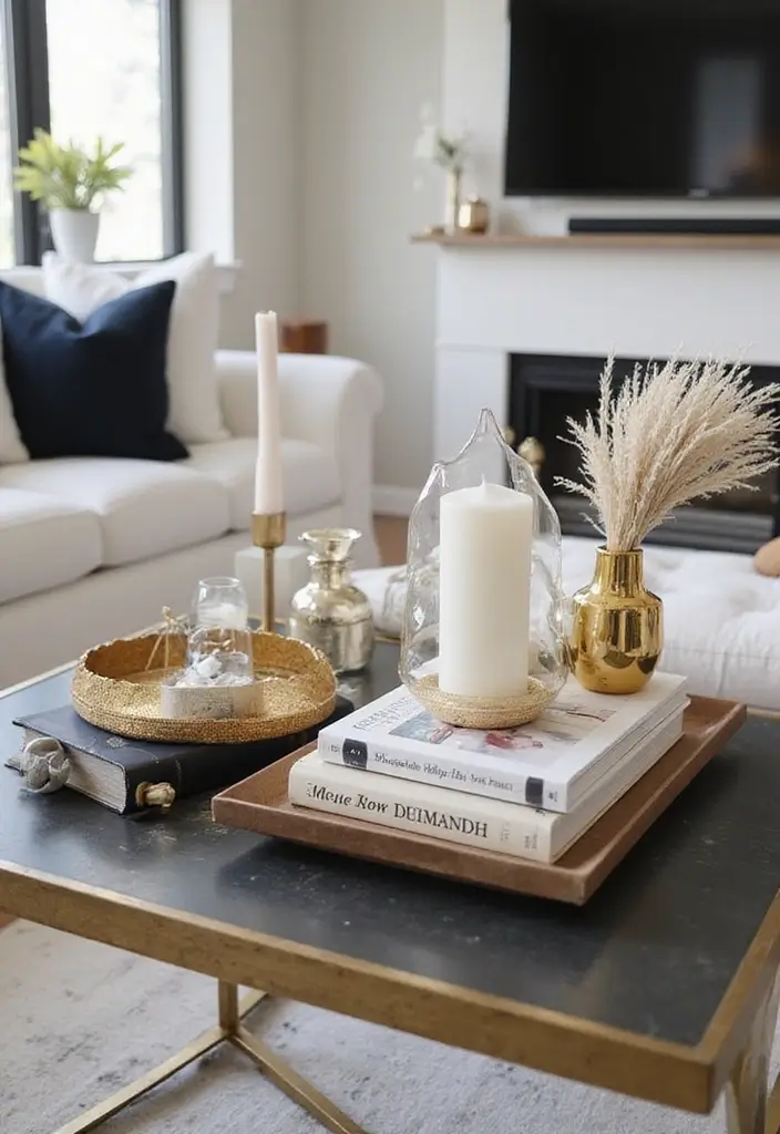 30 Gold Living Room Decor Ideas for a Luxe Finish - 6. Chic Gold Coffee Table Books