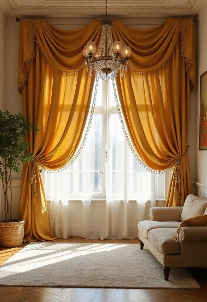 30 Gold Living Room Decor Ideas for a Luxe Finish - 8. Elegant Gold Curtains
