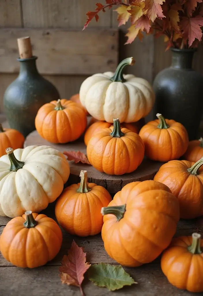 30 Halloween Living Room Decor Ideas for Spooky Vibes - 1. Vintage Pumpkin Arrangements