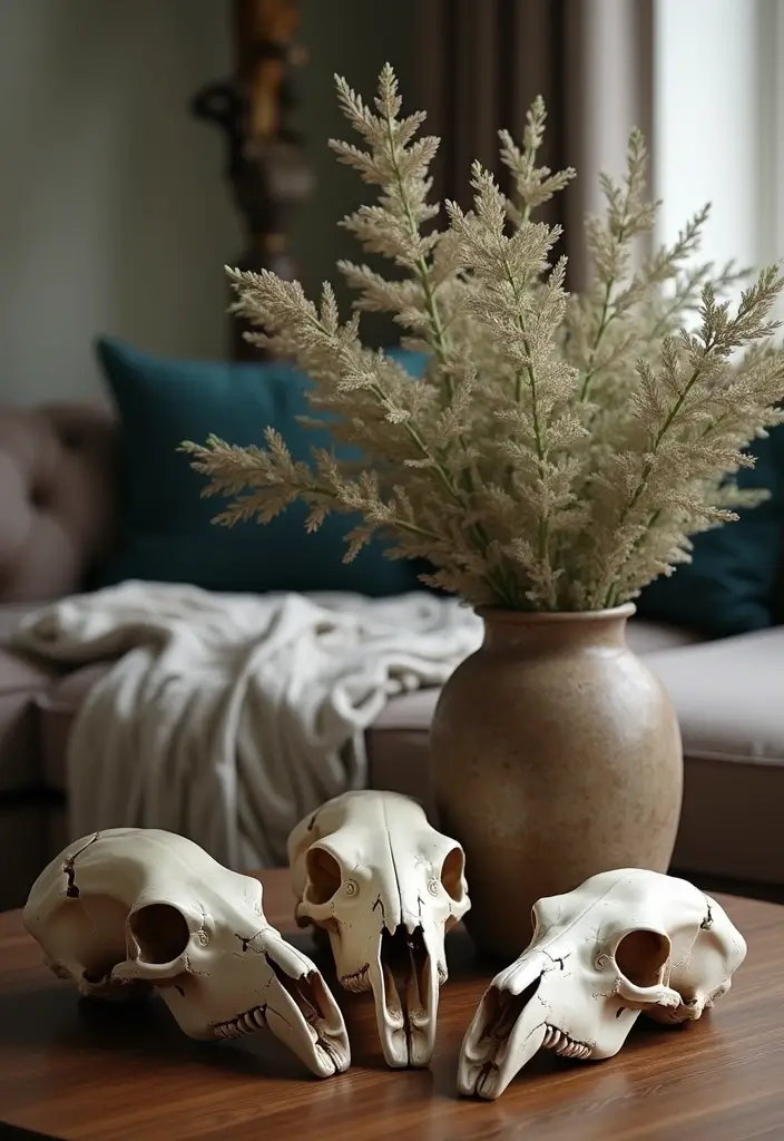 30 Halloween Living Room Decor Ideas for Spooky Vibes - 11. Bone-Inspired Decor