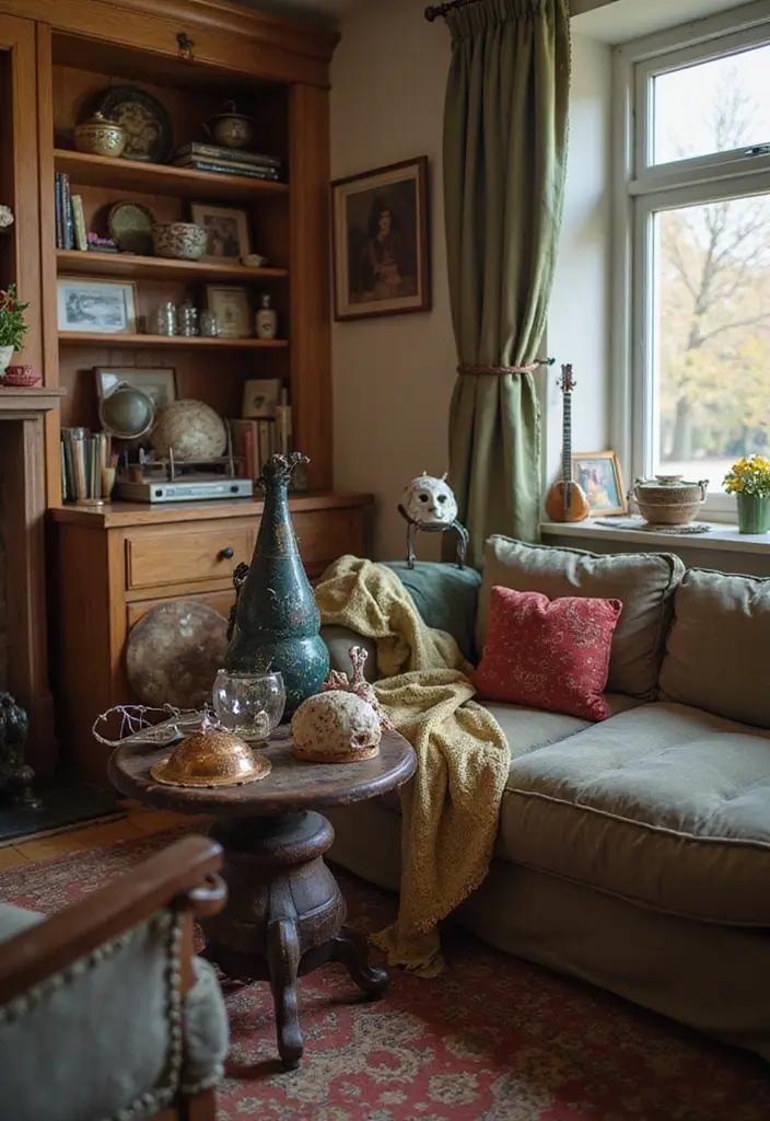 30 Halloween Living Room Decor Ideas for Spooky Vibes - 18. Vintage Costume Props