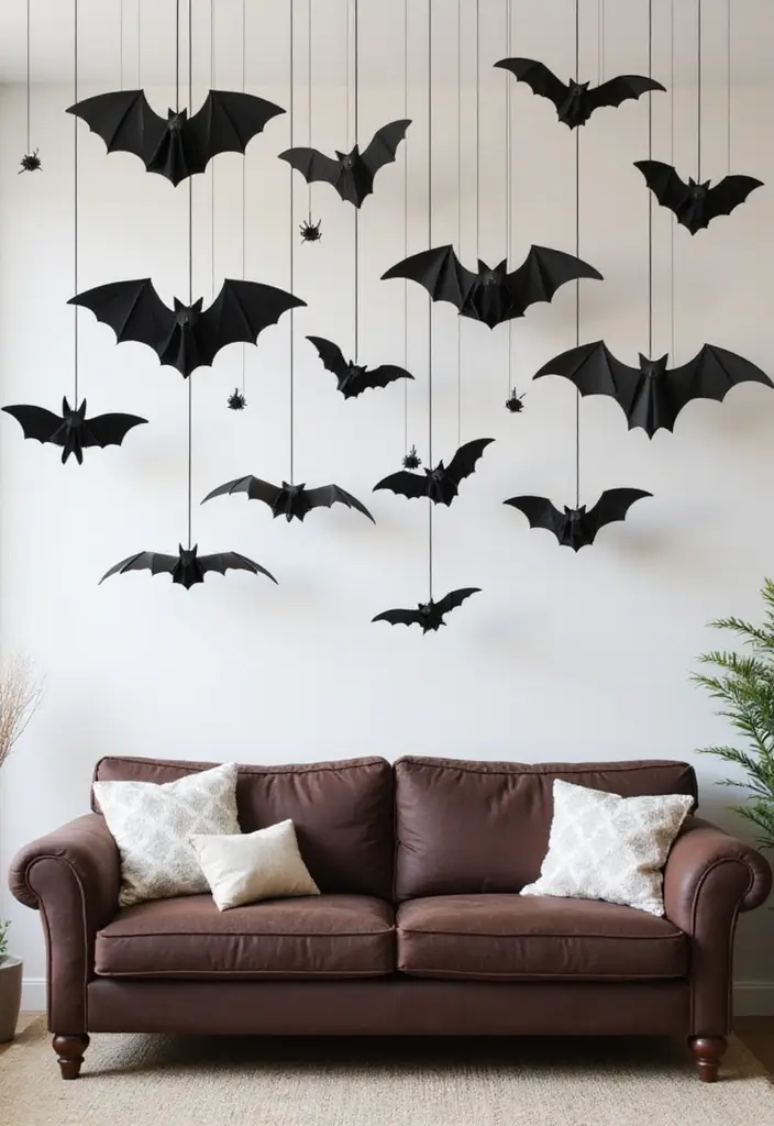 30 Halloween Living Room Decor Ideas for Spooky Vibes - 19. Batty Decorations