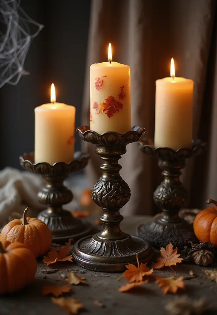30 Halloween Living Room Decor Ideas for Spooky Vibes - 2. Creepy Candle Displays
