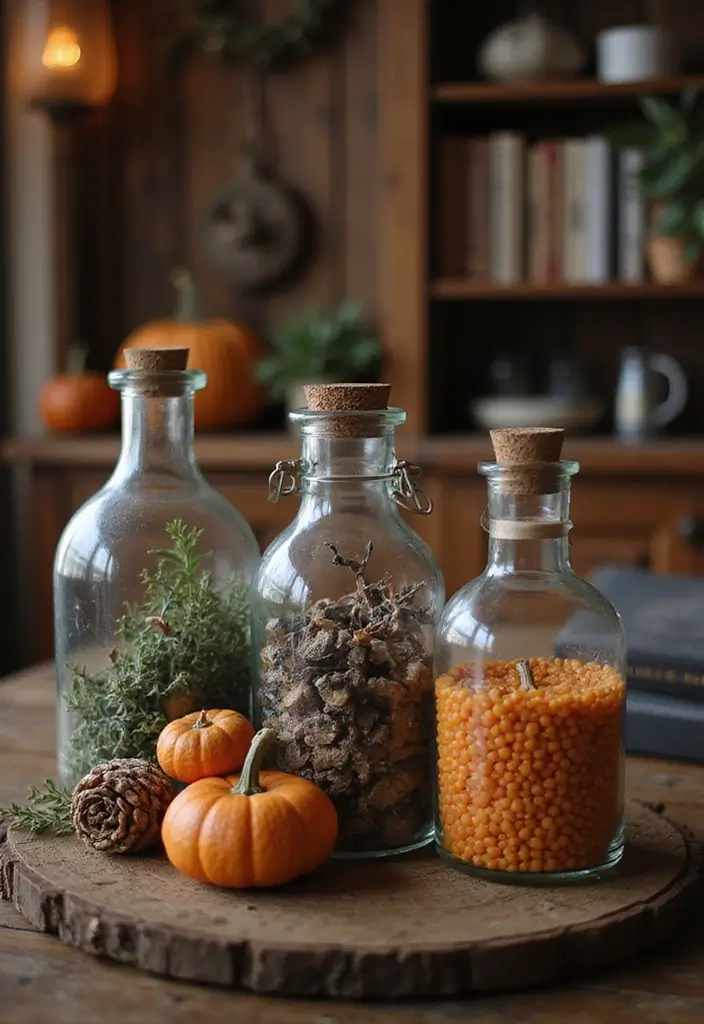 30 Halloween Living Room Decor Ideas for Spooky Vibes - 25. Vintage Apothecary Jars