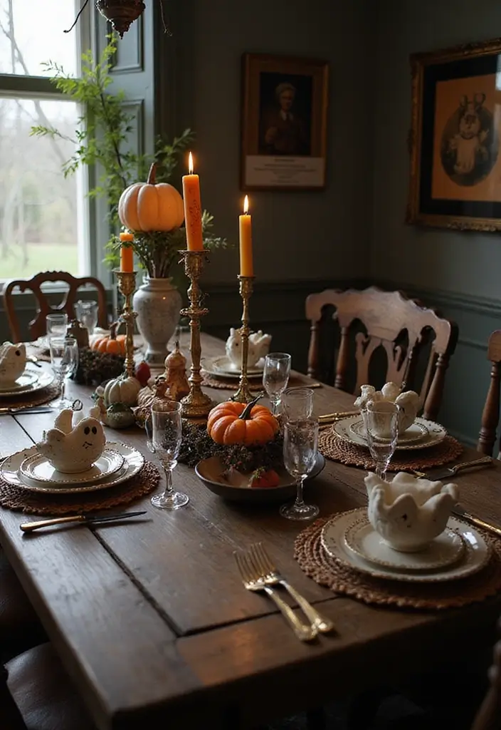30 Halloween Living Room Decor Ideas for Spooky Vibes - 28. Ghostly Table Settings