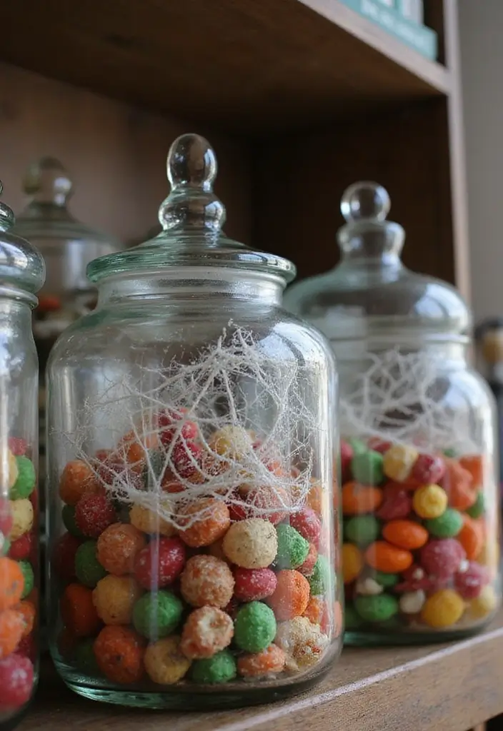 30 Halloween Living Room Decor Ideas for Spooky Vibes - 6. Vintage Glass Jars as Decor